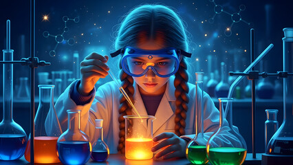 Young scientist conducting experiment in laboratory setting