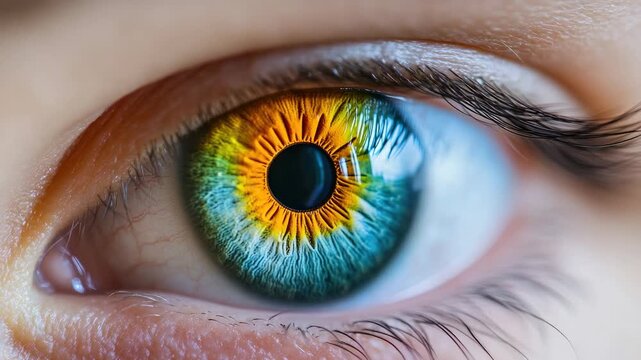Close-up of human eye with vibrant, multicolored iris