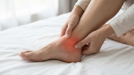 Person holding ankle with red pain highlight on foot after physical strain.