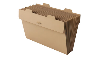Accordion File Folder Made of Cardboard with Multiple Compartments on a White Background