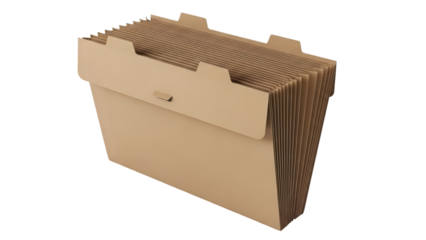 Accordion File Folder Made of Cardboard with Multiple Compartments on a White Background