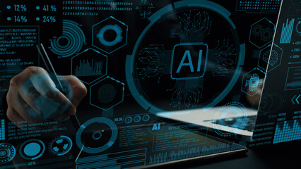 Explore a cutting-edge interface showcasing AI data and analytics, featuring interactive visuals and metrics that represent modern technological advancements. Cipher