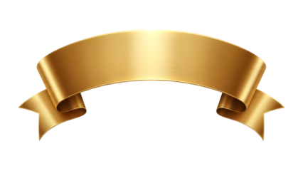 Golden Ribbon Banner with Curved Edges and Subtle Highlights on a White Background metallic