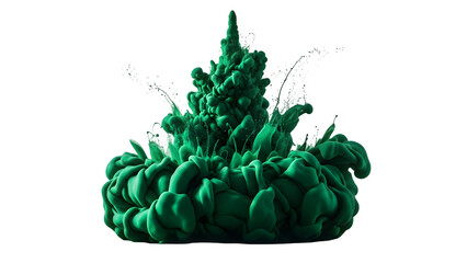 Green Ink Cloud Explosion with Water Droplets Against Black Background ink splash liquid explosion