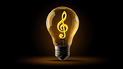 Illuminated light bulb showcases a glowing musical symbol against a dark backdrop