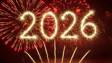 Celebrating the year 2026 with fireworks
