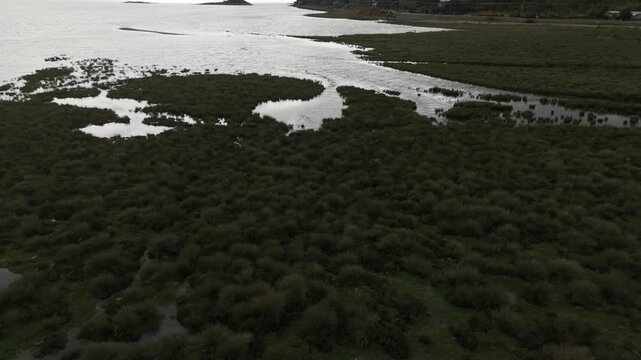 Aerial View of Mirror Like Water Reflection Over Coastal Swamps