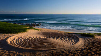Concentric circles on sandy beach by ocean waves 1
