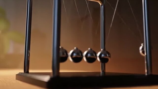 Newton's cradle with metallic balls in low light setup  