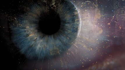 Striking digital artwork of an all-seeing eye overseeing global finance, data surveillance and financial scrutiny theme