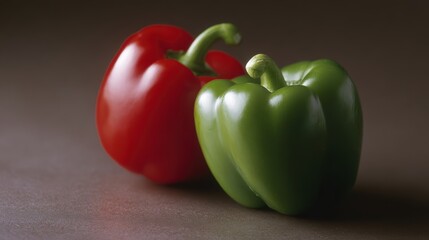 Green and red bell peppers together, fresh and crisp, promoting nutrition, cooking, and healthy lifestyle
