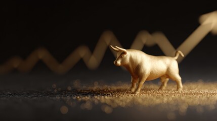 Premium financial scene with a golden bull, rising charts and upward arrow, bullish market trend, success concept