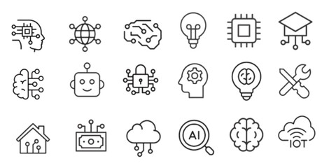 Artificial Intelligence Line Icon Set
