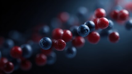 Blueberry and raspberry forming a DNA helix, symbolizing nutrition and health, vibrant and fresh concept, modern digital illustration