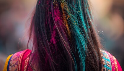 Back View of Indian Woman Celebrating Holi Festival