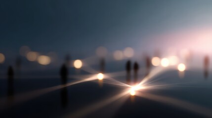 Network of people connected by bright light paths, globalization and technological interconnection, modern digital illustration