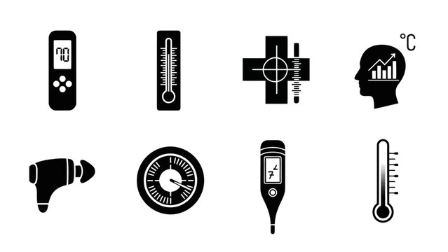 Minimalist black glyph icons medical and climate temperature devices EPS10 Stock.eps