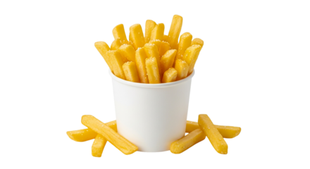 A bucket of crispy french fries on a black background