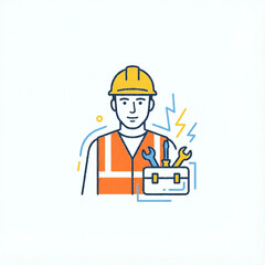 Electrician Technician Flat Vector Icon on White Background