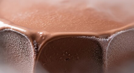 Rich, melted chocolate flowing over a textured surface, a delicious close-up