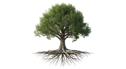 Tree with roots isolated on transparent background isolated on transparent background