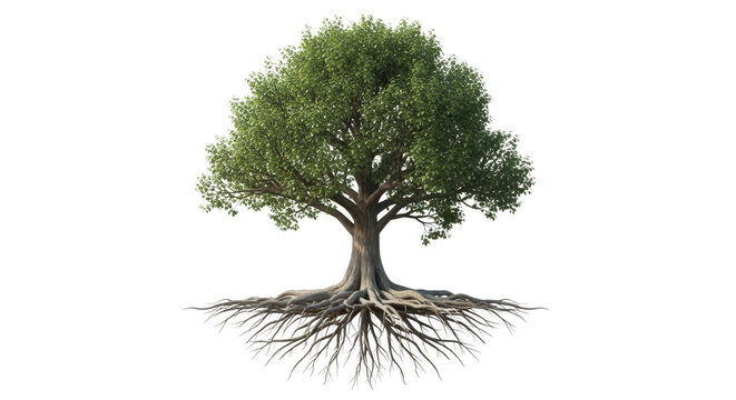 Tree with roots isolated on transparent background isolated on transparent background
