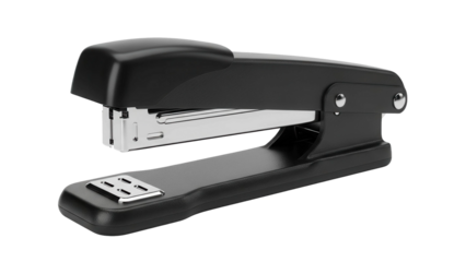 Black stapler for office and school supplies, cut out, stock png, isolated on transparent background