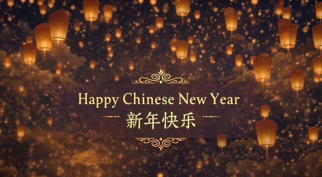 Modern Abstract Chinese New Year Greeting Animation with Red and Gold Design