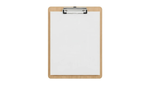 Wooden clipboard with blank white paper, cut out, stock png, isolated on transparent background - Powered by Adobe