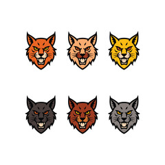 Obraz premium Angry bobcat head mascot collection for wild animal sports team logo design Vector illustration