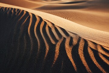 A close-up view of rippling sand dunes, showcasing the patterns and textures formed by the wind in a desert landscape.