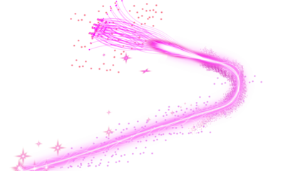 Pink Glittering Comet Trail with Shining Stars Decorative Design Element on White Background