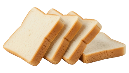 Sliced white bread arranged in a neat row, cut out, stock png, isolated on transparent background