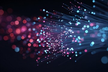 Fototapeta premium Abstract representation of colorful light trails and bokeh effect in dark background.