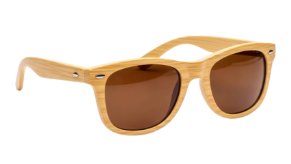 Brown wooden sunglasses, stylish summer accessory, modern eyewear, cut out, stock png, isolated on transparent background