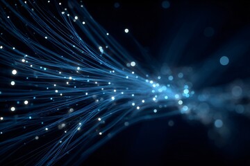 Obraz premium A mesmerizing abstract background featuring flowing blue light strands and glowing particles.