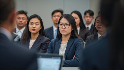 Audience listening attentively in corporate seminar