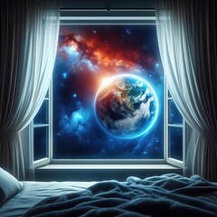 open window and planet earth