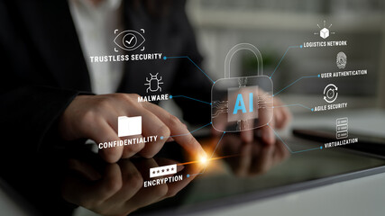 The role of AI in cybersecurity for advanced threat protection and data security. Using AI for malware detection, encryption, and user authentication. Motif
