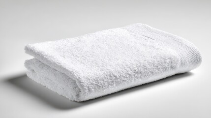 Minimalist flat lay of a white terry beach towel on a seamless studio backdrop