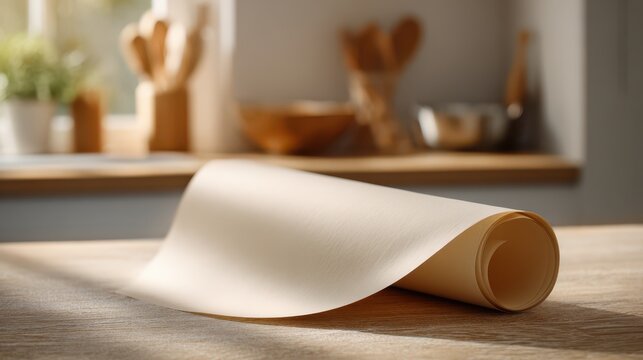 Minimalist still life featuring a flat baking paper sheet on a light-toned counter