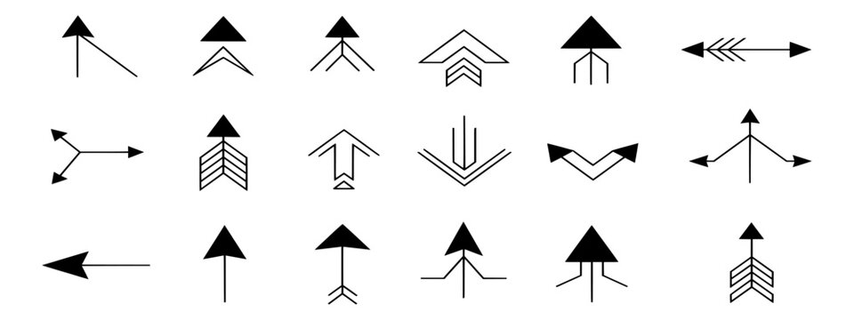 Collection of various arrow symbols and geometric shapes in black and white