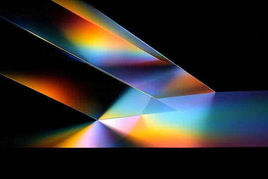 Colorful light beams creating a dynamic pattern on a black background.