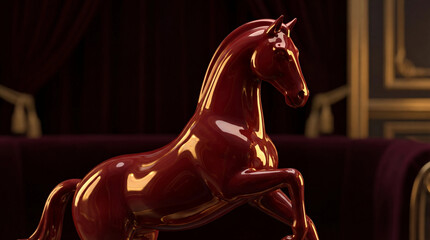 Glossy red horse sculpture in interior