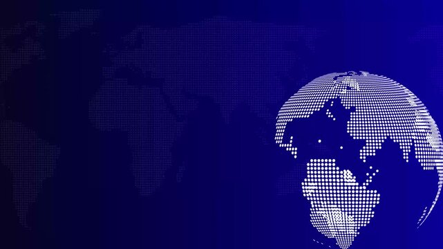 Digital Earth globe rotating animation, News background seamless loop, breaking news studio background, News background with world map earth globe. Motion graphics of world map icon. 4k
