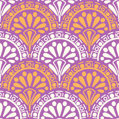 Fototapeta premium vintage seamless pattern inspired by art nouveau floral motifs, featuring elegant botanical with ornate lines and symmetry, perfect for textile, wallpaper, packaging, fabric, and stationery design