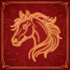 Golden line art horse head illustration