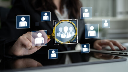 Concept of human resources and organizational structure. A professional team is shown within a...