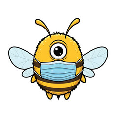 One-Eyed Bee Mascot Logo &ndash; Cute Cartoon Cyclops Bee Character vector Illustration.