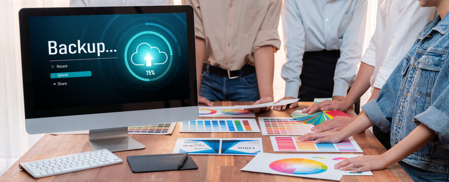 Backup Storage Data Internet Technology Business concept. Database storage cloud technology file data transfer sharing, cyber, big data information, internet banking application download upload brisk - Powered by Adobe